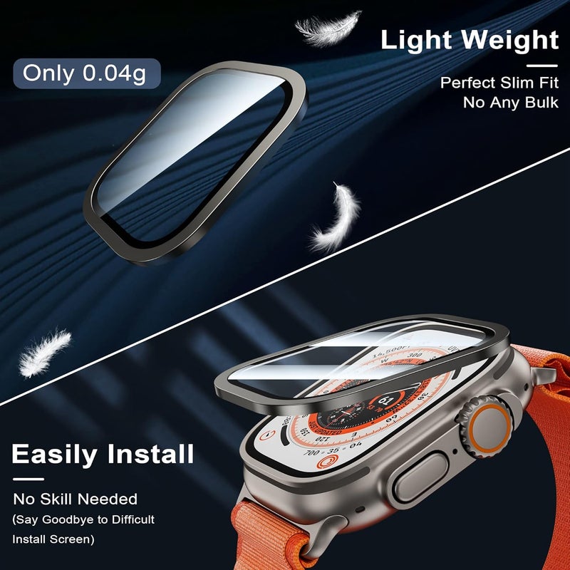 wsken for Apple Watch Ultra 3/Ultra 2/Ultra Screen Protector 49mm,9H Tempered Glass + Titanium Alloy Frame, [Keep Original] [Touch Sensitive] Lightweight Protective Glass Film, Orange + Original - Image 5